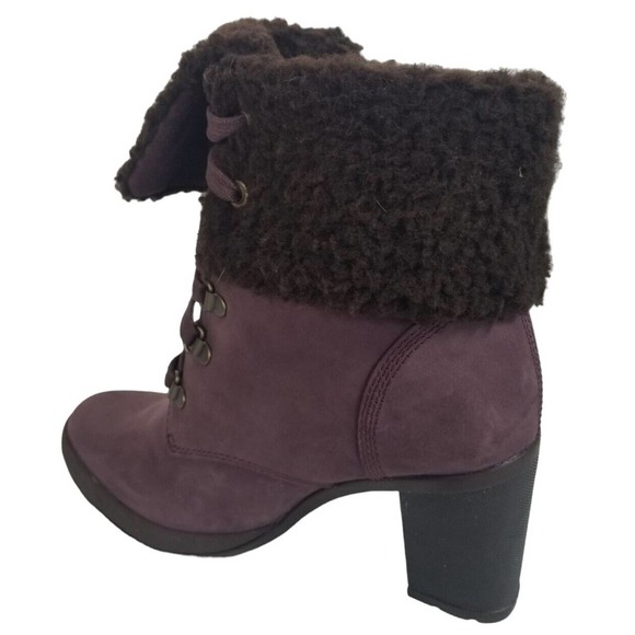 Timberland Camdale Fold Down Purple Leather Heeled‎ Boots A22E4 Womens size 7 - Picture 7 of 15